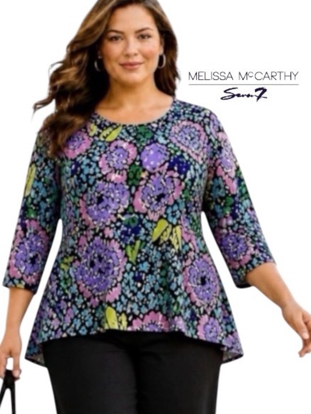 4X Melissa McCarthy Seven7 Floral Scoop-Neck Tunic Top with Hi-Lo Peplum Hem